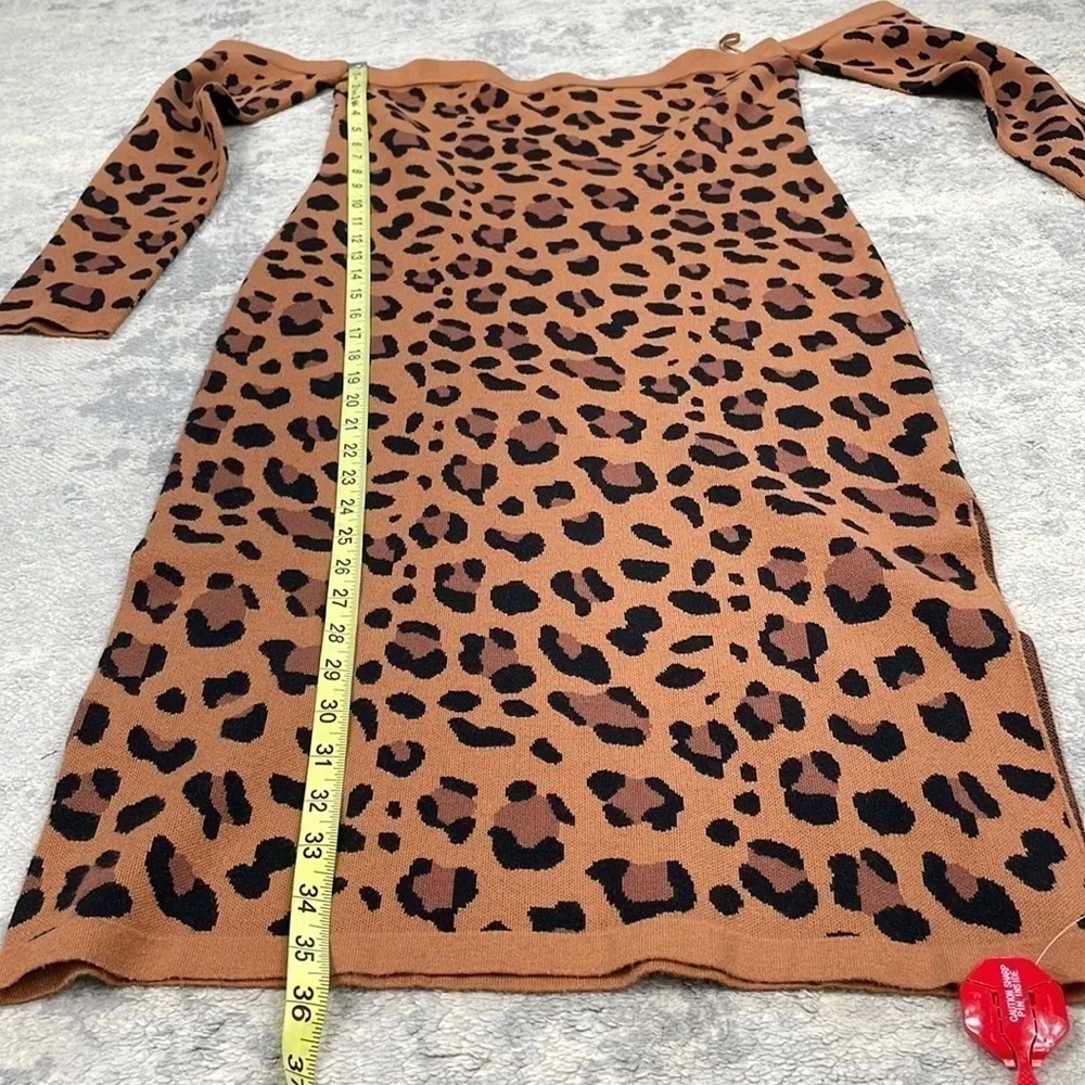NWT L’Agence Felicia Off the Shoulder Long Sleeve Sweater Dress Knit Animal Sz M